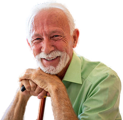 Smiling senior man with a walking cane